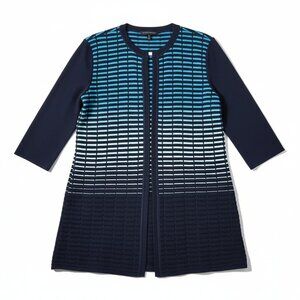 Ming Wang Cardigan Jacket Large L Blue Colorblock 3/4 Sleeves